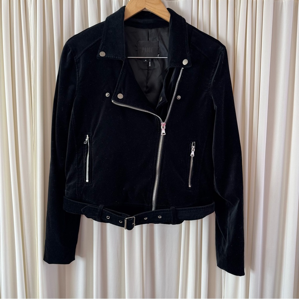 Paige Shanna Velvet Moto Jacket Black Velour Size‎ m Chic Trendy Biker Grunge